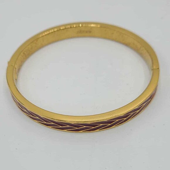 J Crew Gold Tone Dark Red Enamel Hinged Bangle Bracelet - Picture 1 of 8
